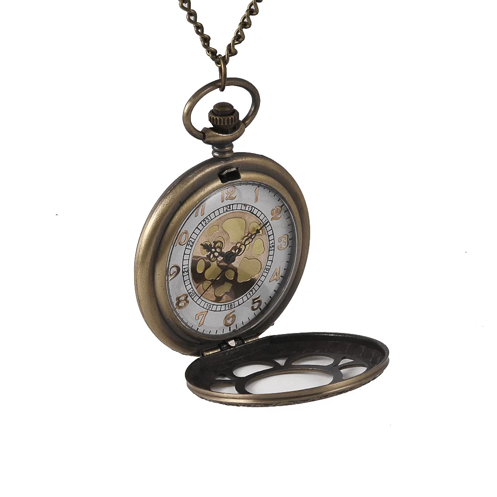 Новые Модные Винтажные кварцевые карманные часы бронзовые полые лепестки