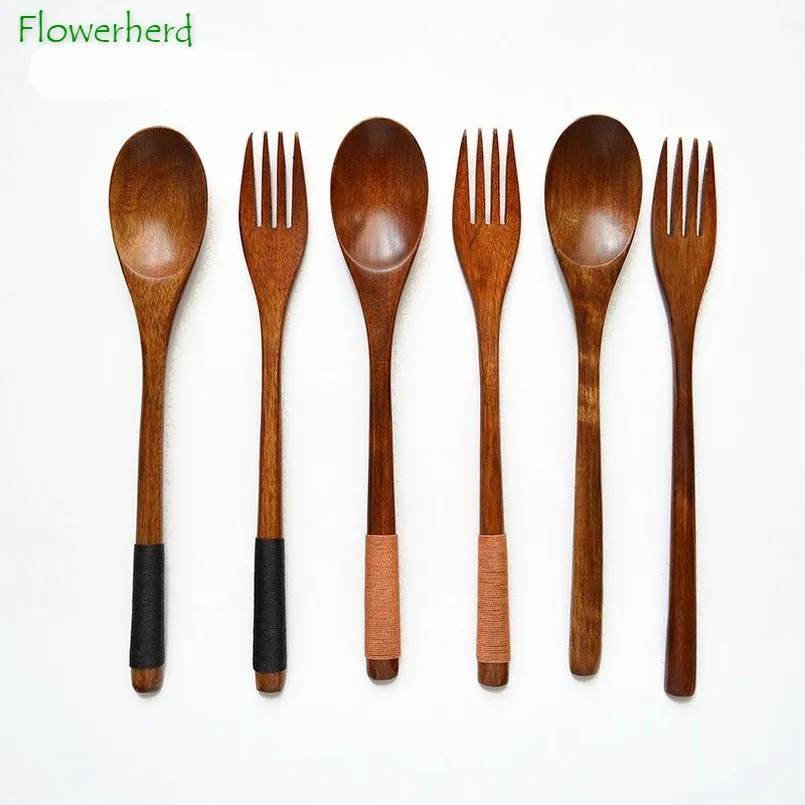 

Japanese Style Tangled Spoon Fork Chopsticks Long Handle Solid Wood Adult Portable Spoon and Fork Tableware Kitchen Accessories