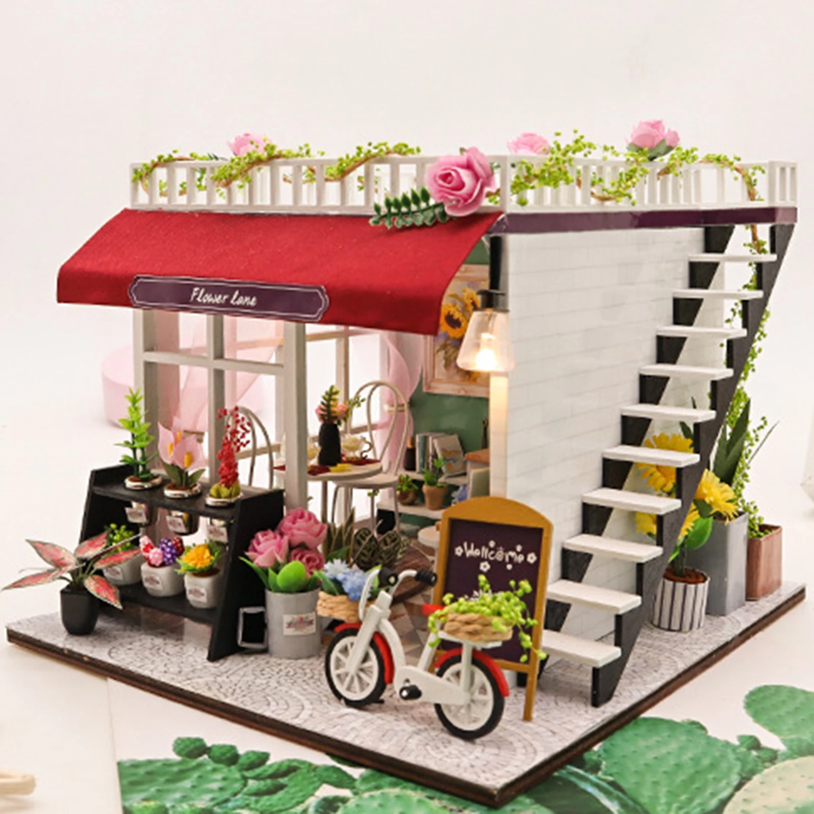

DIY DollHouse Kit DIY Wooden Dollhouse Kits Flower Store Cottage DIY Miniature Dollhouse Miniature Home Decor Ornament