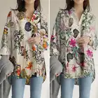 Повседневные винтажные топы с цветочным принтом, асимметричные блузки ZANZEA с длинным рукавом, женская Свободная рубашка, модная сорочка с карманами