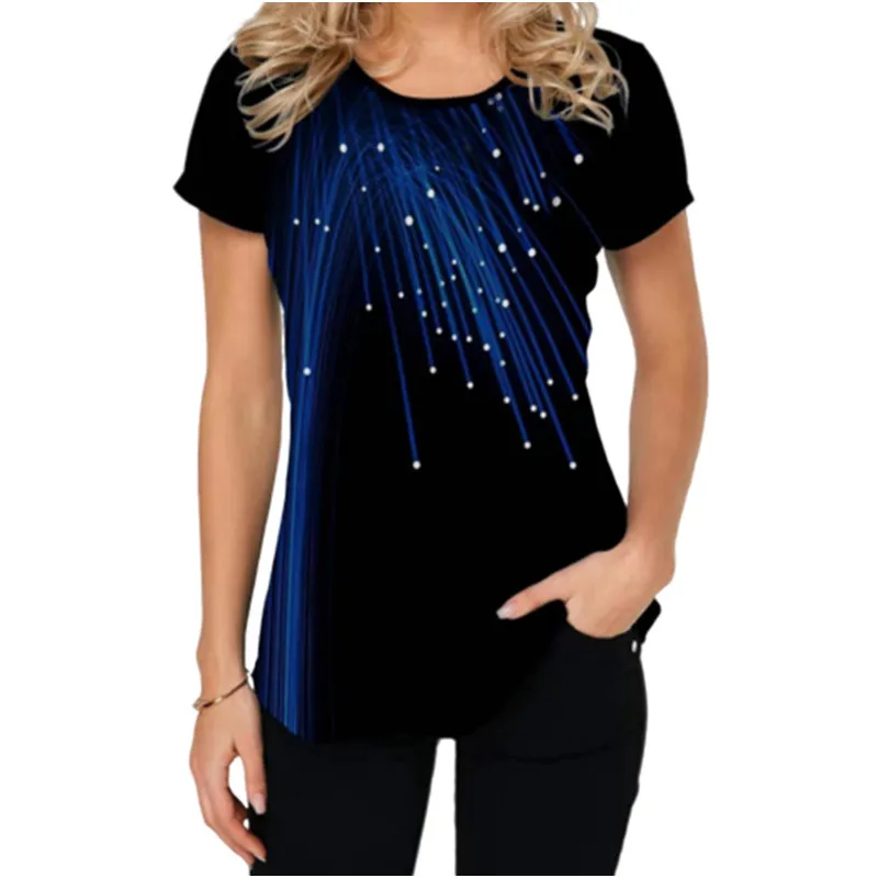 

Short Sleeve Summer Women Fashion T-Shirts 3D Print Gradient Meteor Street Tops Female Round-Neck Loose Casual T-Shirt Pullovers