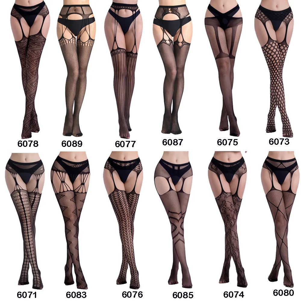 Женские подвязки с поясом эластичные чулки в полоску черные сетчатые прозрачные