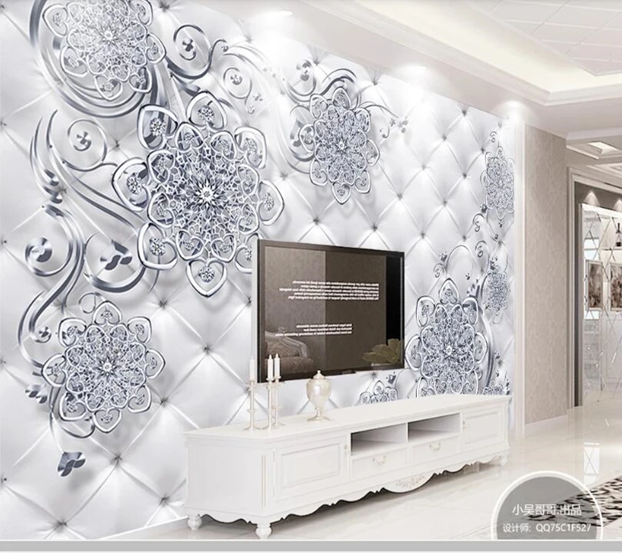 

Papel de parede Silver European pattern relief soft bag 3d wallpaper mural,living room TV wall bedroom wall papers home decor