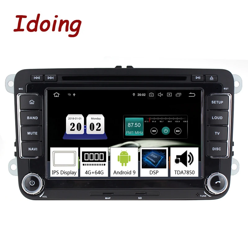Автомагнитола Idoing 2DIN 7 дюймов Android 9 0 8 ядер IPS GPS навигация мультимедиа для Volkswagen