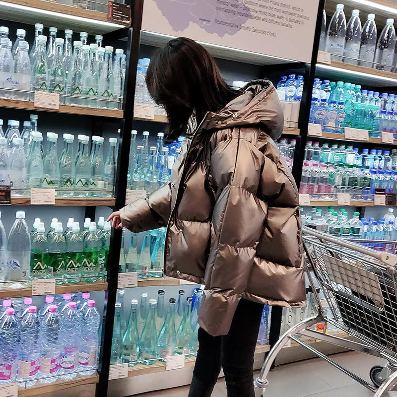 Большие размеры свободная зимняя куртка с капюшоном Женская Стеганая теплая