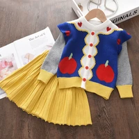 melario new kids knitwear suits girls baby cartoon princess sweaters coats ruffle cute dress 2pcs outfits knit kids clothes sets