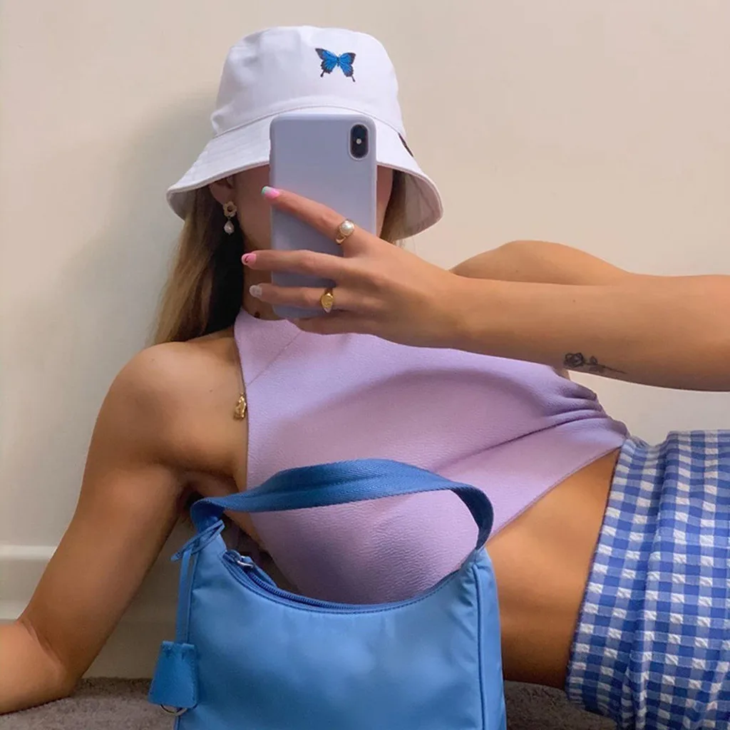 Летняя Милая Панама Женская Складная плоская шляпа с вышивкой бабочки модная в