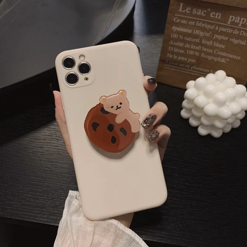 

Retro chocolate bear Bracket kawaii Japanese Phone Case For iPhone 13 12 11 Pro Max XR Xs Max X 7Plus 7 8 Plus Case Cute Cover