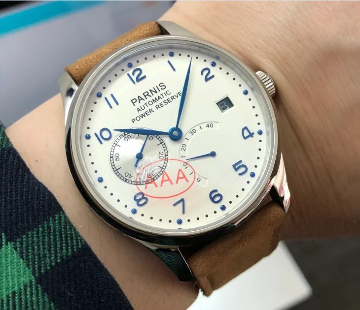 Мужские часы с сапфировым кристаллом 43 мм парниш белым циферблатом