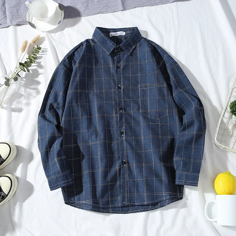 

HCXY brand Plaid shirt men long-sleeved Korean style handsome mens shirts summer and spring casual wild shirts male
