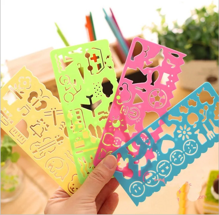 4 Pcs / set multi-function ruler student stationery cute drawing cartoon art painting children gift educational toy |