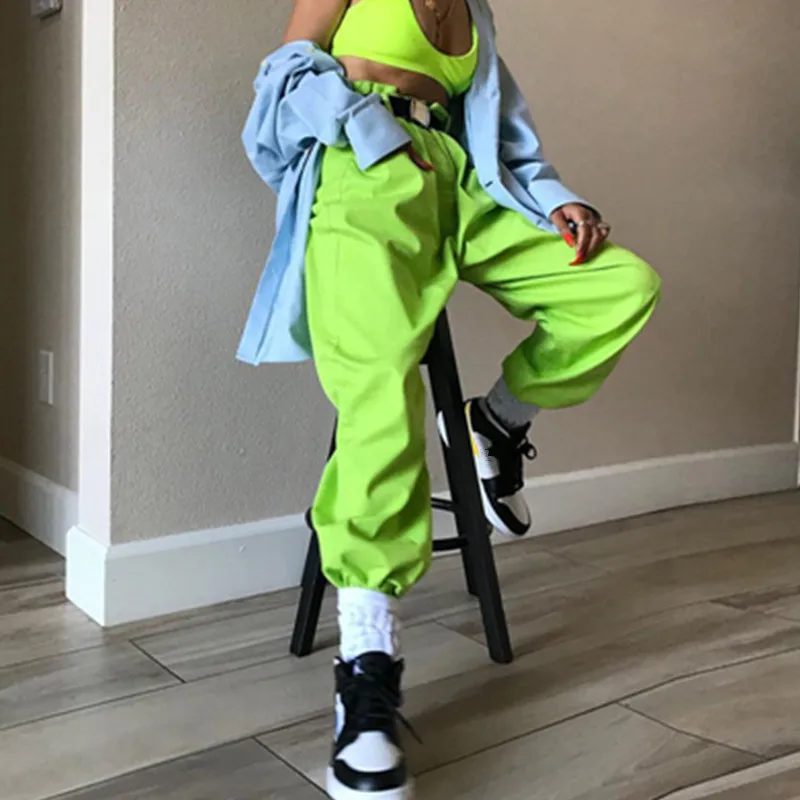 

Women's Casual Pants Punk Harem Trousers Ladies Autumn High Waist Hip Hop Boyfriends Long Pants Female Green Yellow Plus Size