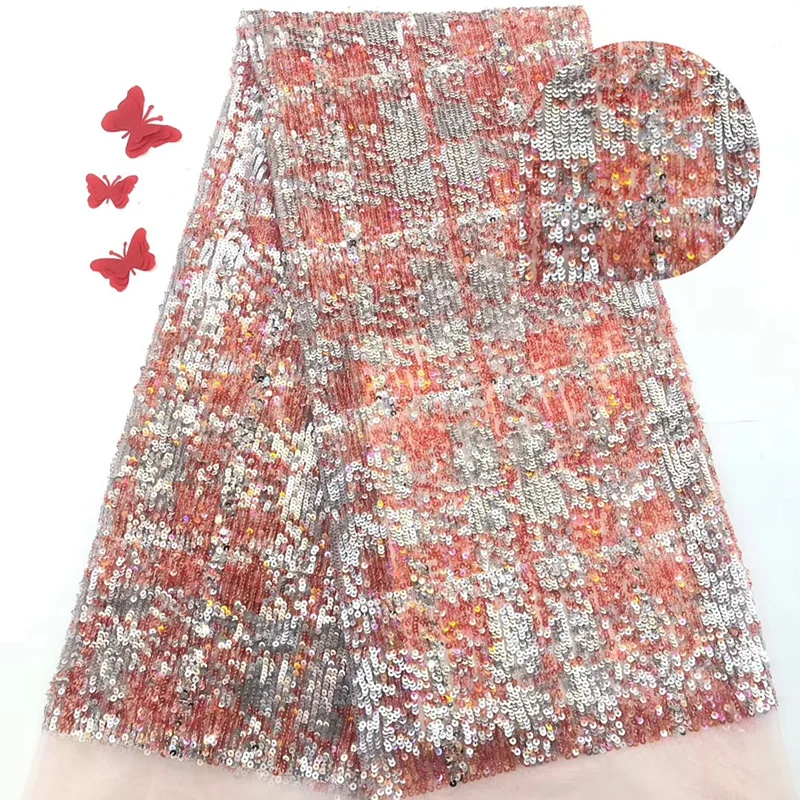 

2019 AfricanLace Fabric High Quality Embroidered 5 Yards Nigerian lace fabric With beautiful sequins Used for wedding dresses