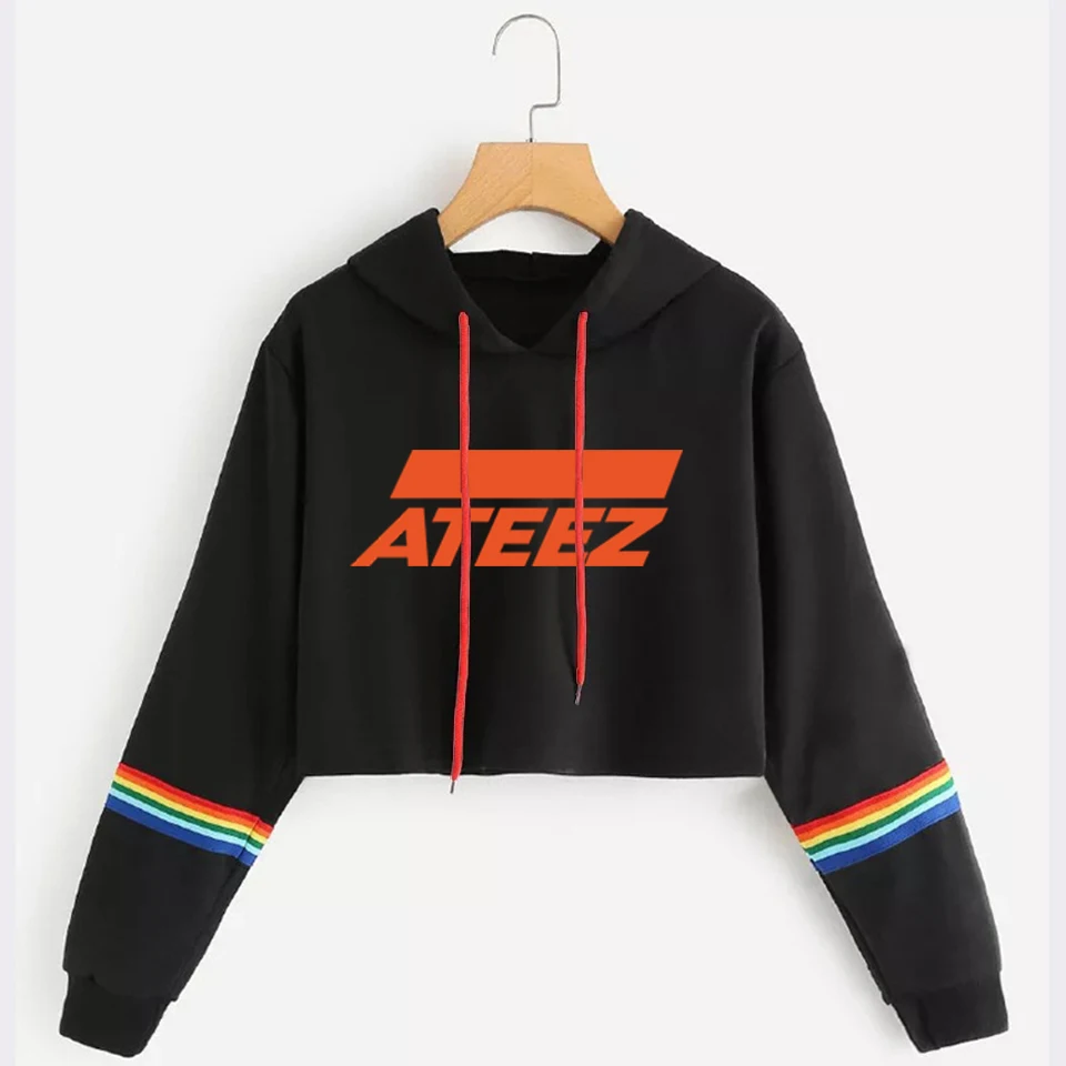 K-pop группа ATEEZ сексуальный укороченный открытый пупок укороченная Толстовка Женский пуловер уличная Подростковая толстовка с именами членов группы - Цвет: ATEEZ