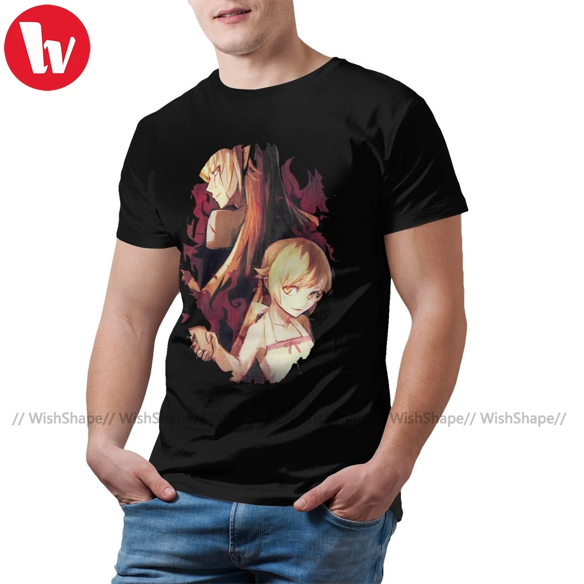 Bakemonogatari футболка Shinobu Monogatari оверсайз Повседневная с коротким рукавом|Мужские