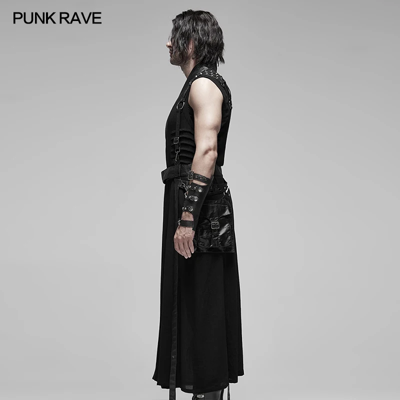 Черный длинный жилет в стиле Панк RAVE японского воина кибер панк будущие войны