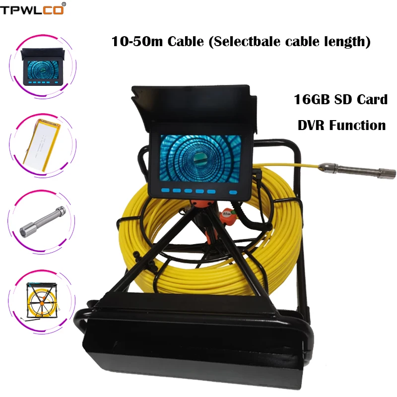 

Industrial Endoscope Inspection Camera System Pipeline Drain Sewer Camera 4.3inch 10-50m 17mm 16GB SD Card With DVR Recording