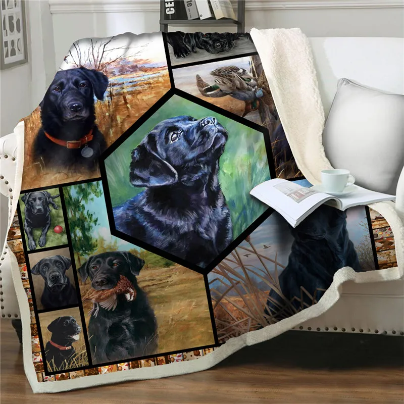 Black dog 3D Printed Plush Fleece Blanket Fashion Quilt cover Home Office Washable Duvet Casual Kids Girls Sherpa Blanket animal