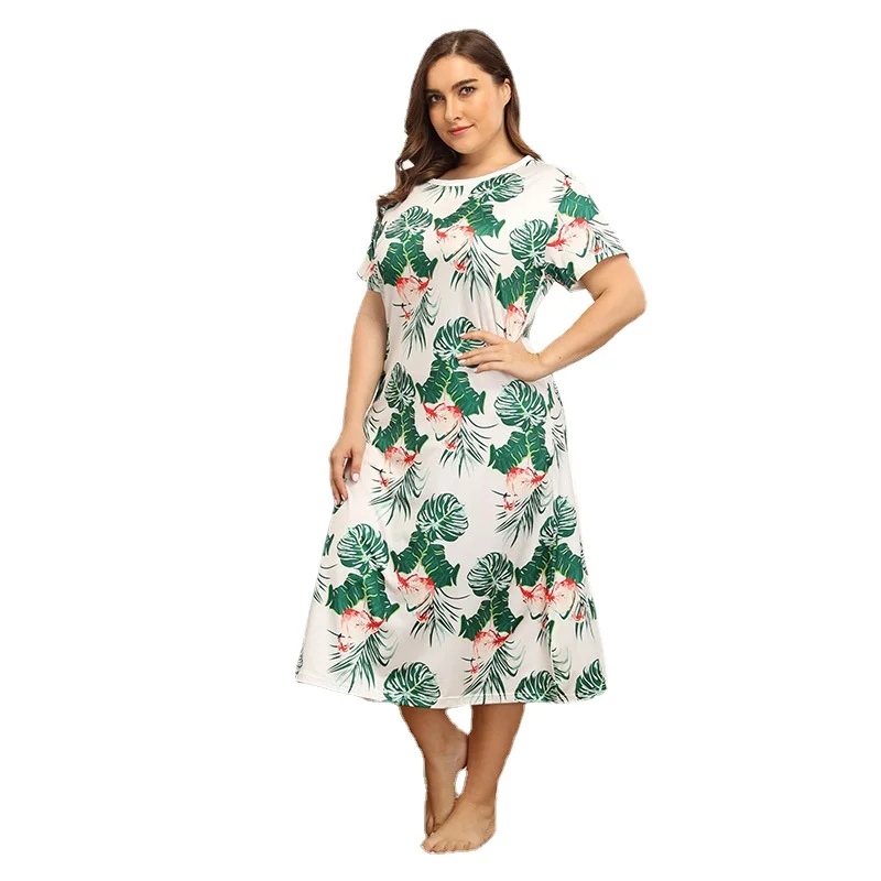 

2021 Fashion Printing Pajamas Summer Wear Long Skirt Temperament Export Home Clothes