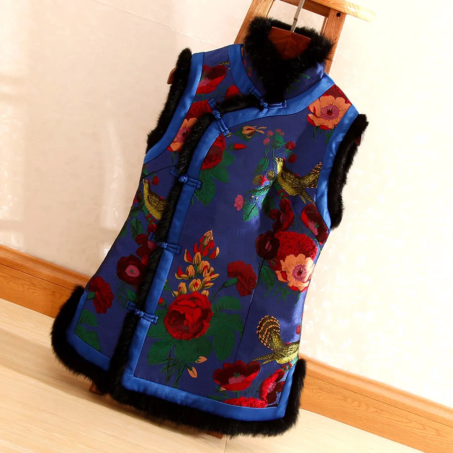 Высококачественный новый стиль Осенний женский синий жилет топ сшитый кроличьим