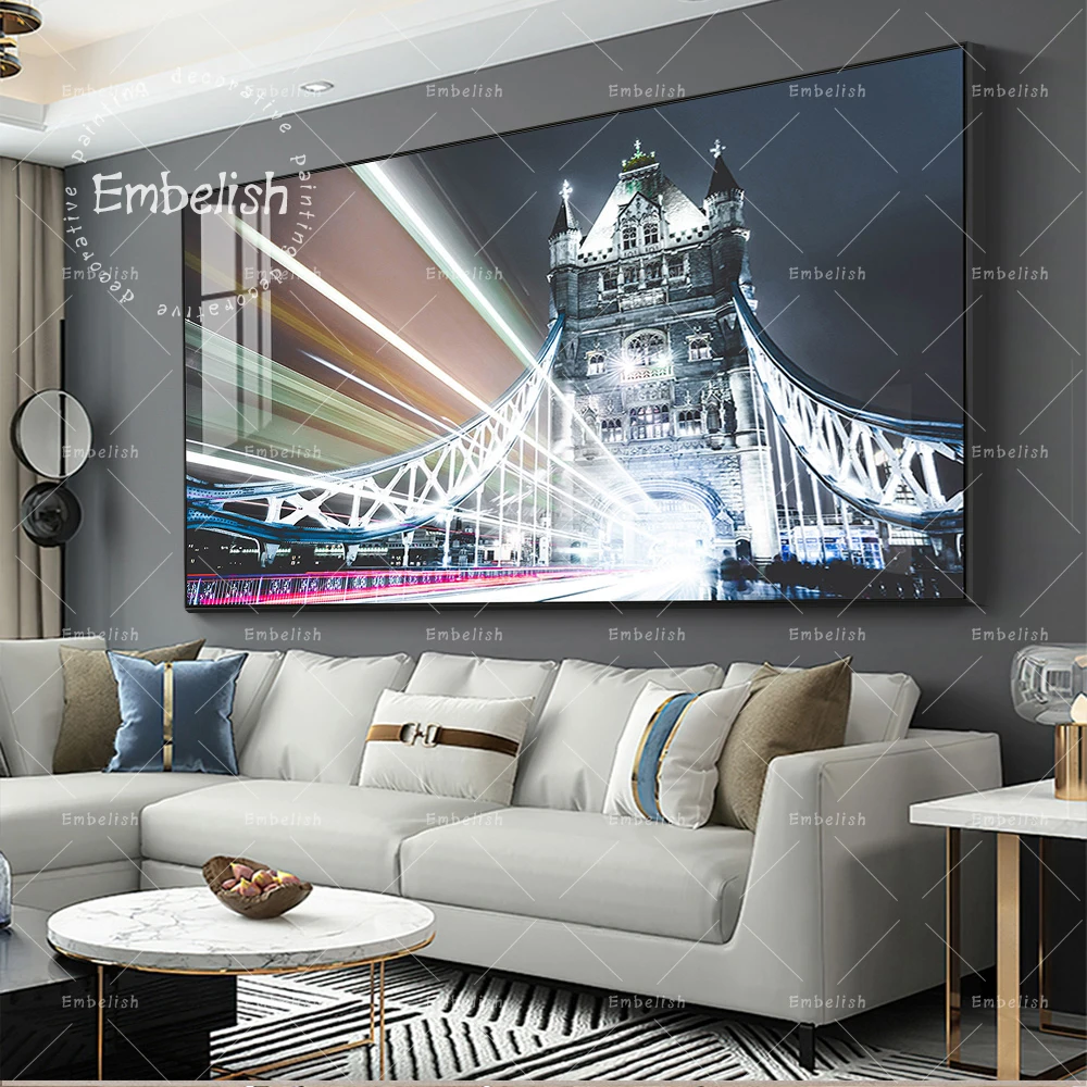 

1 Piece London Bridge Night View Landscape Wall Art Pictures For Living Room Home Decor Artworks HD Spray On Canvas Paintings