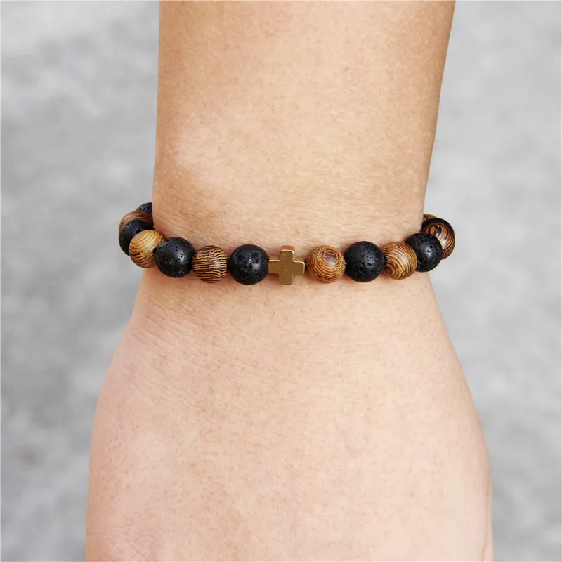 Мужской браслет с подвесками в виде крестов ювелирные изделия из лавового камня