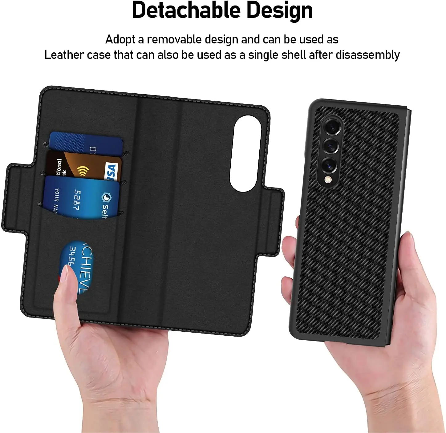 Funda de cuero de fibra de carbono para Samsung Galaxy Z Fold 3, 5G, 2021, BILLETERA, todo incluido, con tapa magn&eacute;tica para tarjetas, para Galaxy Z Fold 3-2