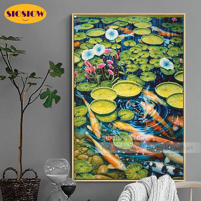 5d Diy Daimond Painting Koi Fish Carp Full Square Drill Diamond Embroidery Chinese Mosaic Cross Stitch Kits Art Craft Decor Home | Дом и сад