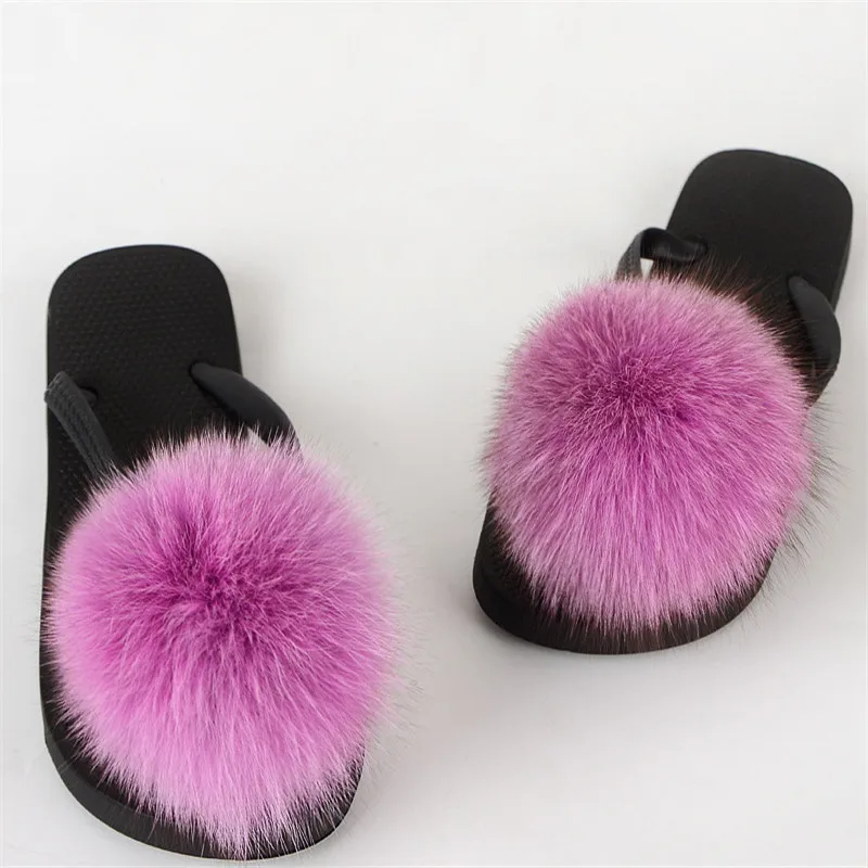 

New spring and summer fox fur sandals, flip-flops, fur slippers