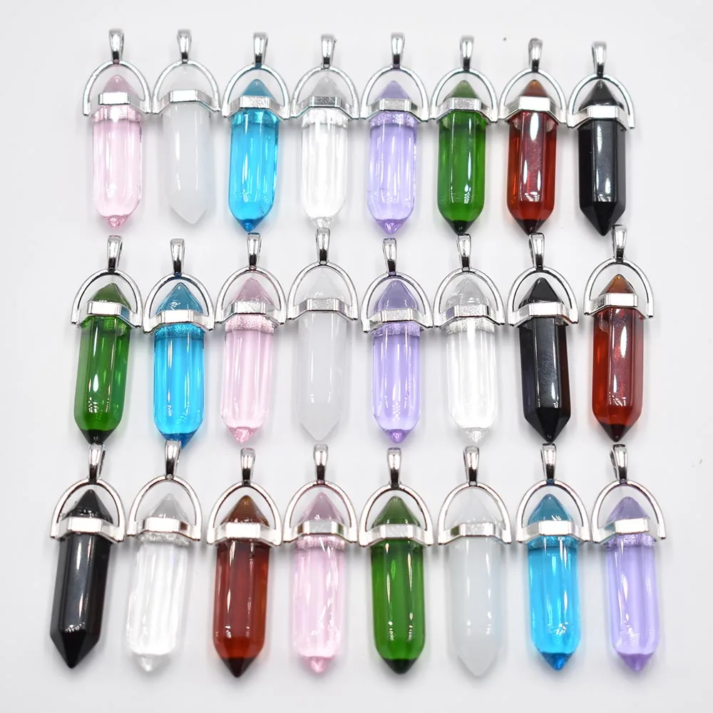 

Fashion glass mixed crystal pillar Pendants & necklaces for making Jewelry charm pendulum accessory 24pcs/lot wholesale free