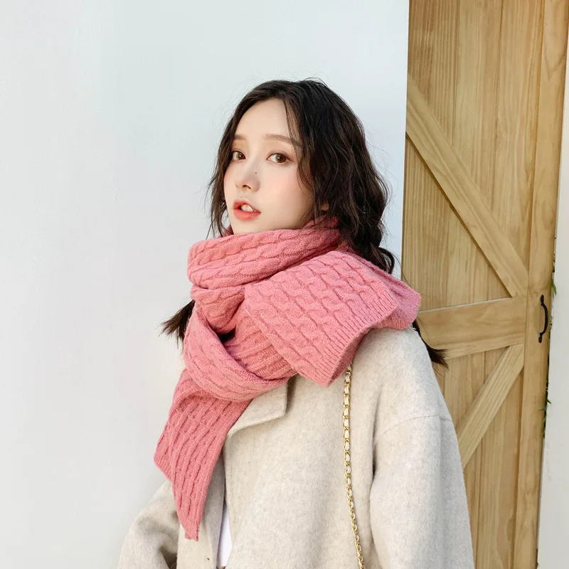 Женский вязаный длинный шарф теплый однотонный кашемировый мягкая шаль для зимы|