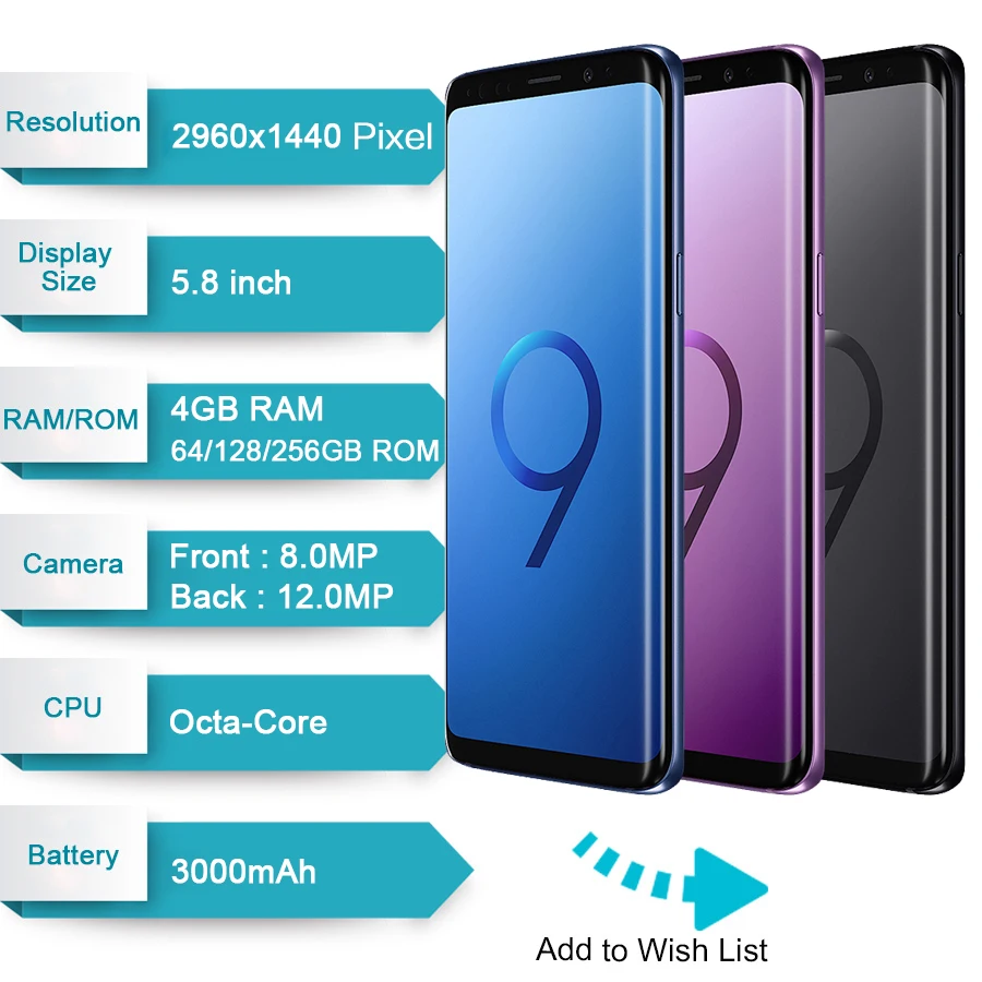 Смартфон Samsung Galaxy S9 G960U G960F 4 Гб ОЗУ 64 ПЗУ ROM12MP камера 4G LTE5.8 дюйма восемь ядер