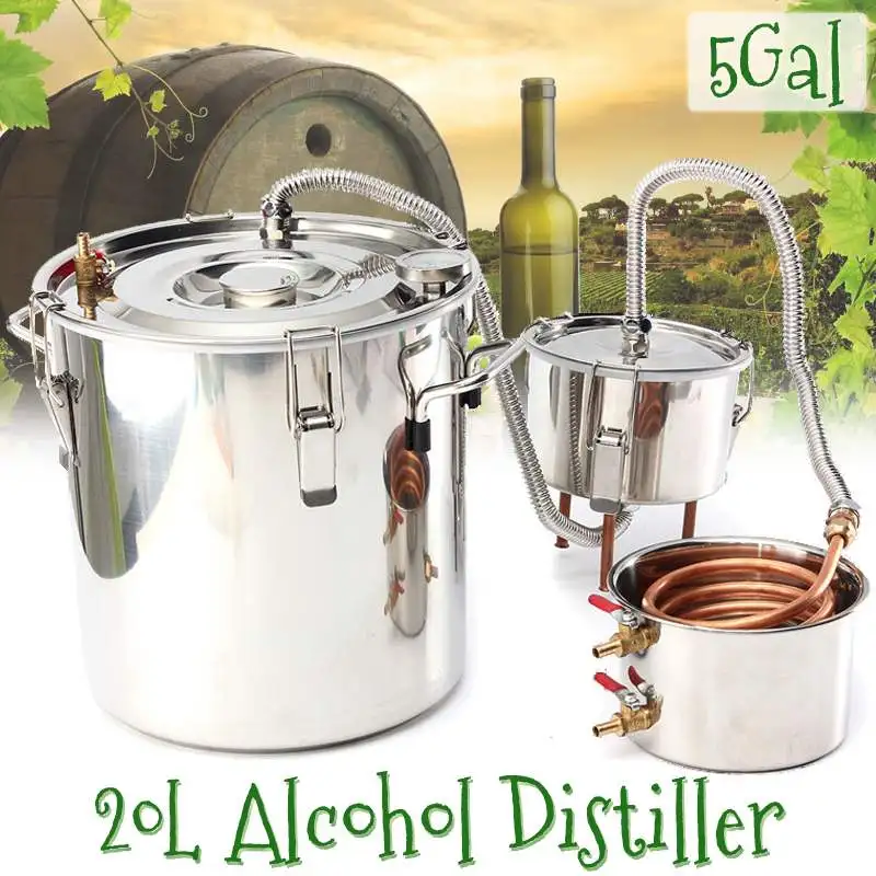 

20L 5Gal Home Brew Distiller Copper Alcohol Distillery Stainless Boiler for Water Essential Durable Oil Brew Kit