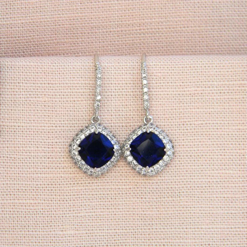 

Classic Elegant Earring for Women Silver Color Pendant Inlay Square Multicolor Large Zirconia Wedding Earings Fashion Jewelry