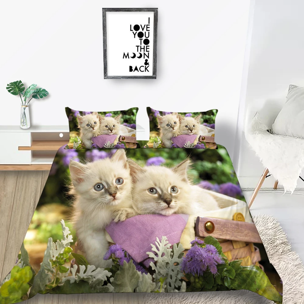 

Cats and Flowers 3D Printing Duvet Cover Set Animal Bedding Set Quilt Cover with Pillowcase Bed Line Twin Full Size (No Insert)