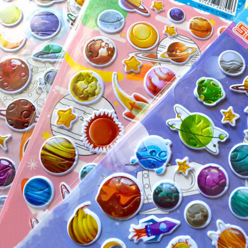 

3/5/10 Sheet Space Planets Kids Stickers 3D Puffy Bulk Cartoon Moon Scrapbooking Stickers for Kids Birthday Gift Reward Sticker