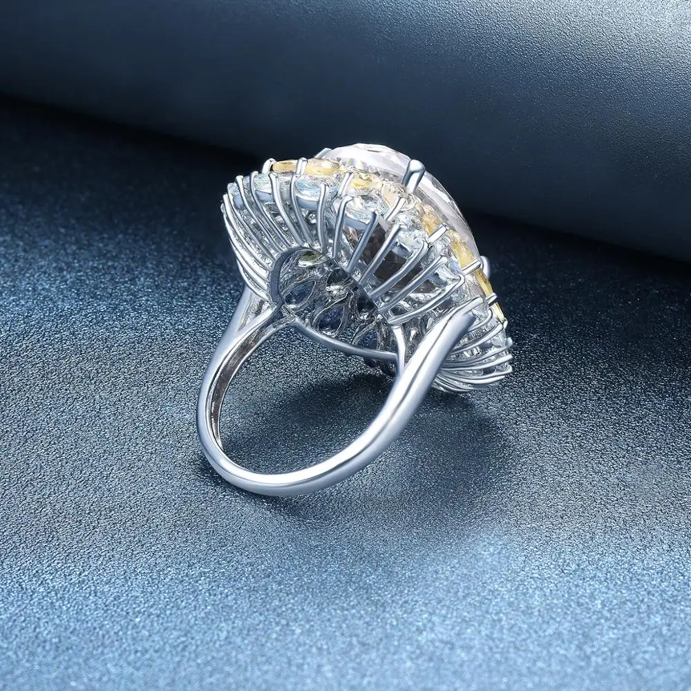 Hutang обручальные кольца натуральный драгоценный камень 16ct топаз Твердые 925 пробы серебро лимонный кварц кольцо ювелирные украшения для женщин подарок