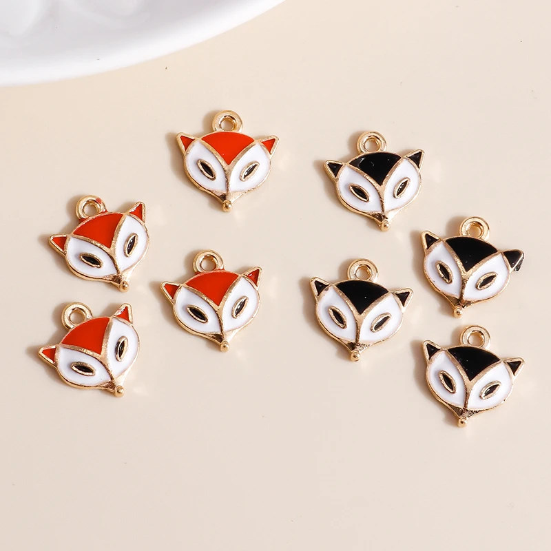 10pcs 13*13mm Cute Enamel Fox Charms for Jewelry Making Handmade Cartoon Animal Charms DIY Earrings Pendants Necklaces Findings