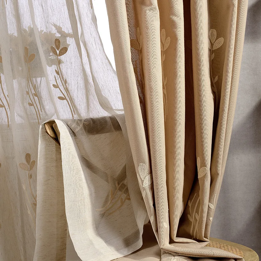 

Shaking Flowers-modern Simple Cotton and Hemp Dyed Embroidered Curtains for Living Room