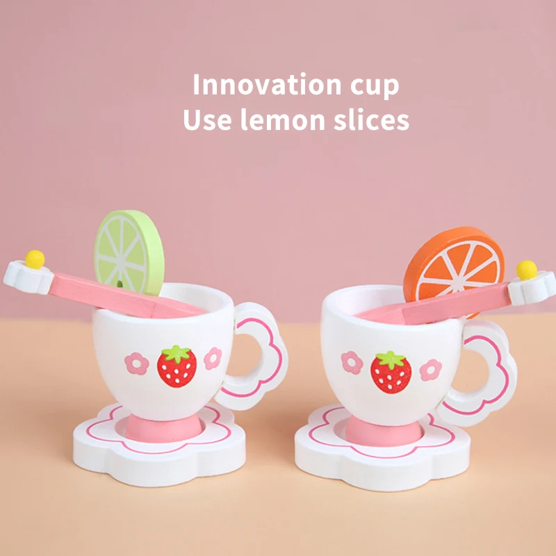 

Girls Toys Tea Set Simulate Wooden Kitchen Toys Tools Baby Early Education Puzzle Tableware Gift Pink Play House Educational Toy