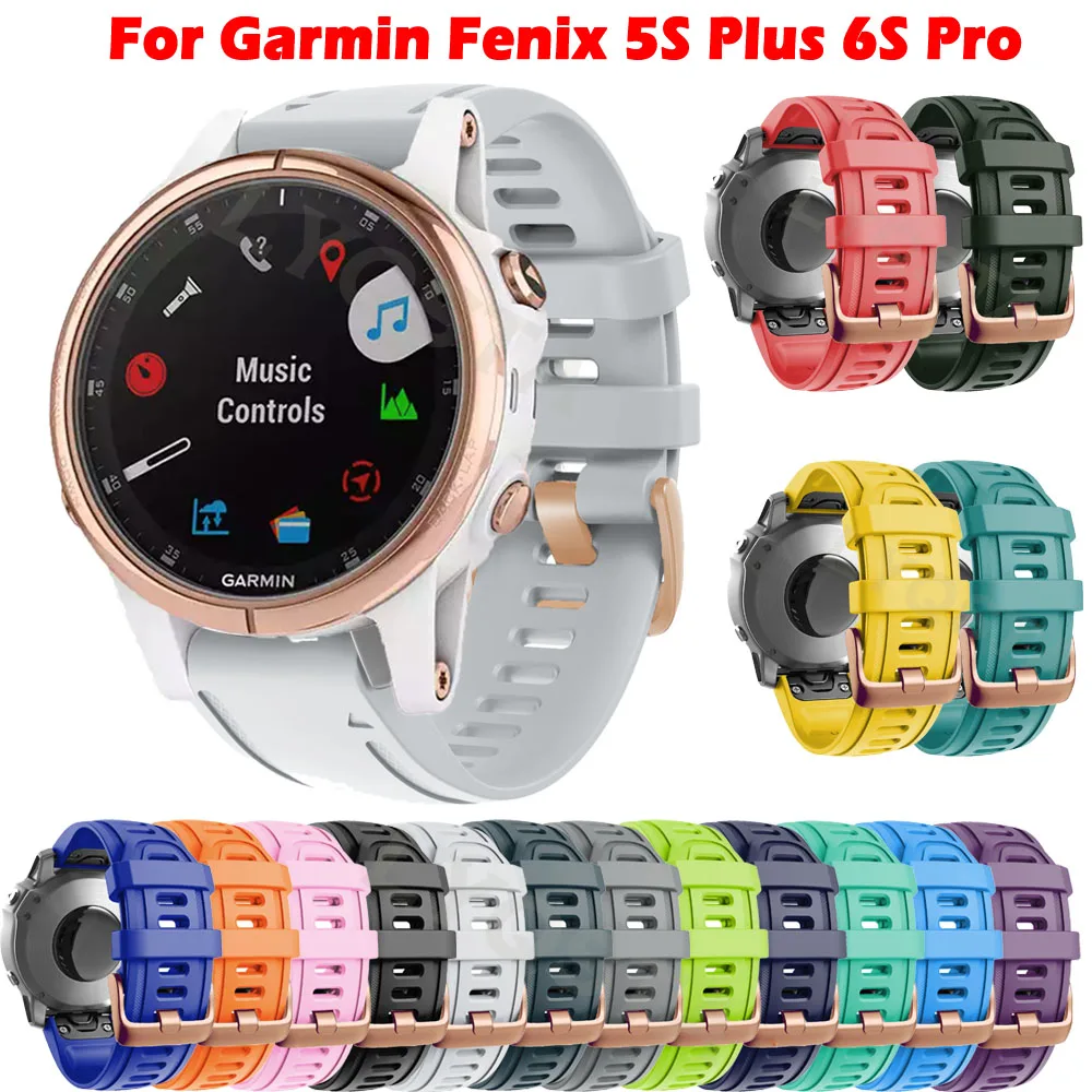 

20mm Watchbands For Garmin Fenix 5S Plus 6S Pro Smart Watch Official Rose Gold Buckle Silicone Band Quick Easyfit Wrist Strap
