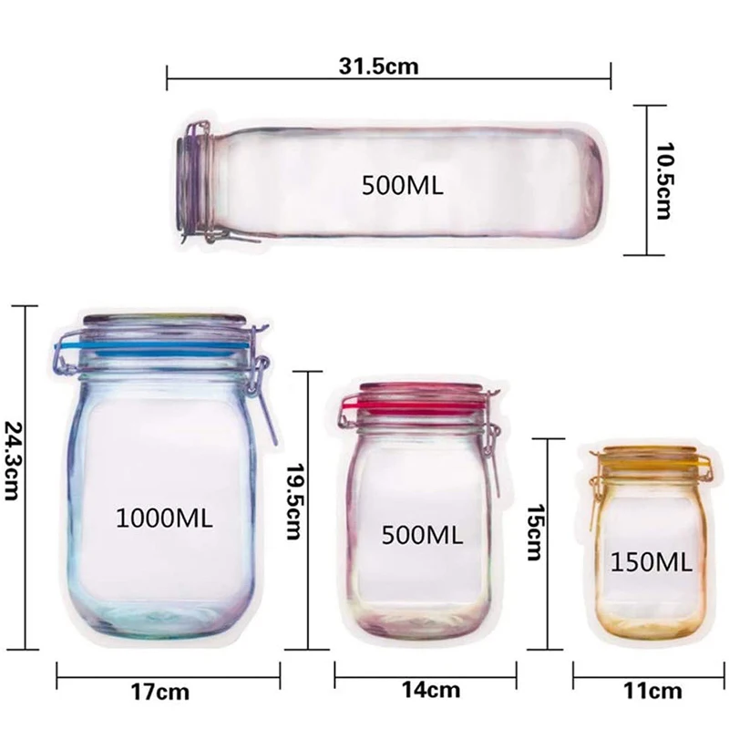 

Mason Jar Bottles Bags Reusable Nuts Candy Cookies Storage Bag Food Kitchen Organizer Fresh Sealed Bags Leakproof Home Organizer