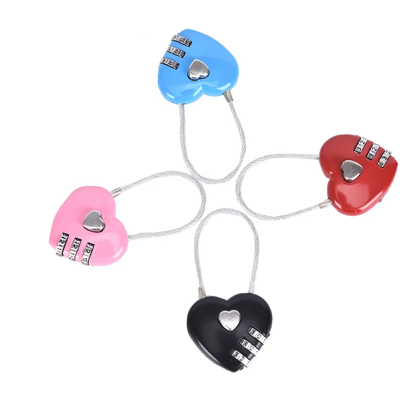 Exquisite Wire Rope Combination 3 Digital Padlock Travel Bag Heart Password Lock Suitcase Door Luggage Backpack Code Locks | Спорт и