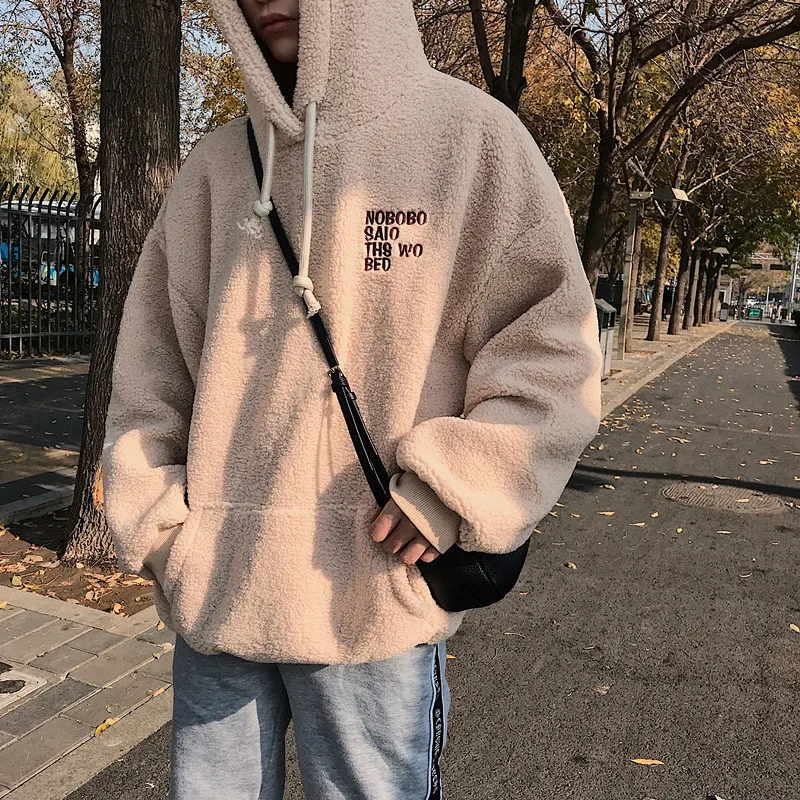 Мужская Осенняя толстовка из овечьей шерсти молодежная свободная уличная одежда