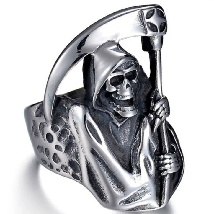 

New personality retro alloy ring death sickle domineering skull male ring