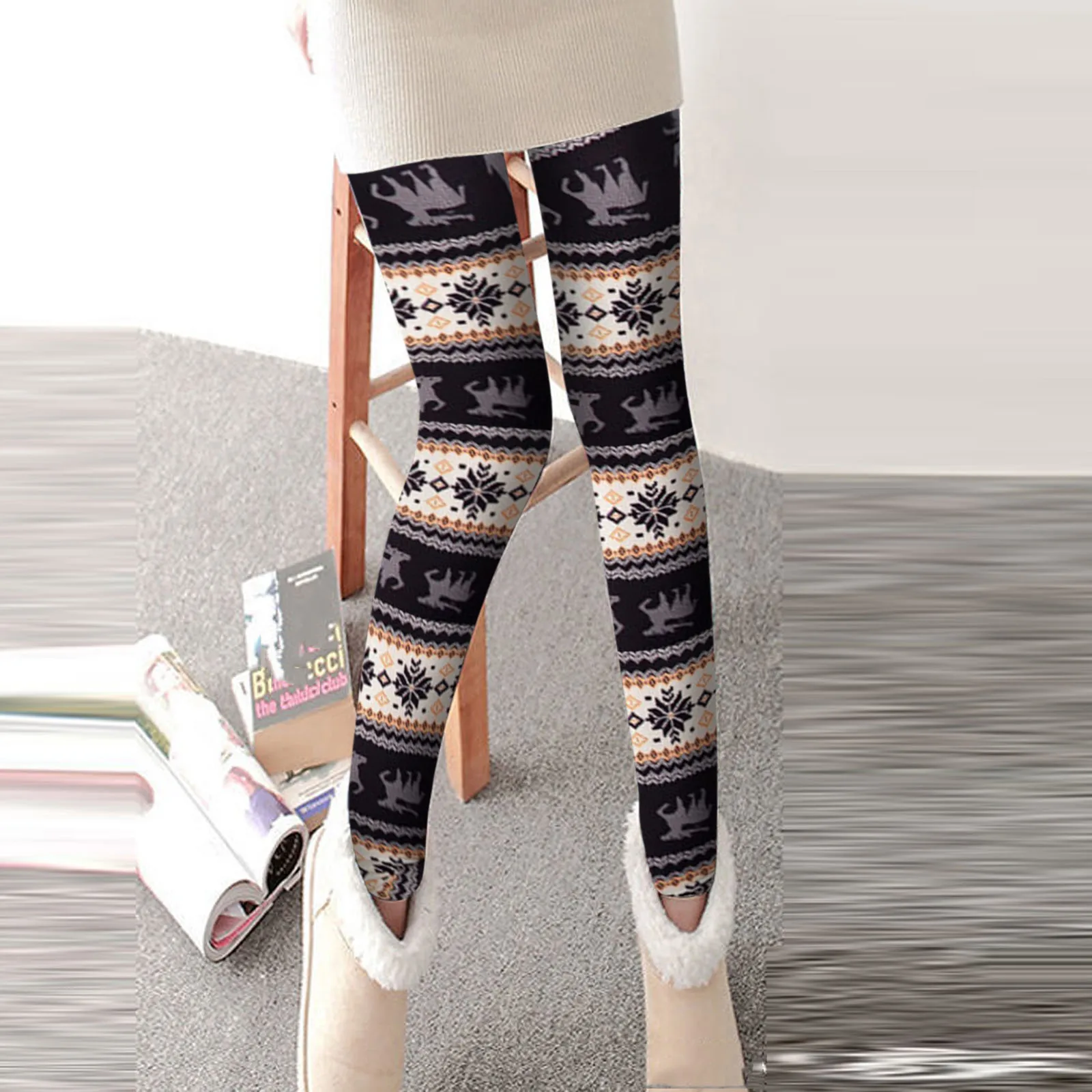 

Christmas Warm Pants Elastic Waist Leggings Women's Fall/Winter High Waist Leggings Plus Velvet Pants