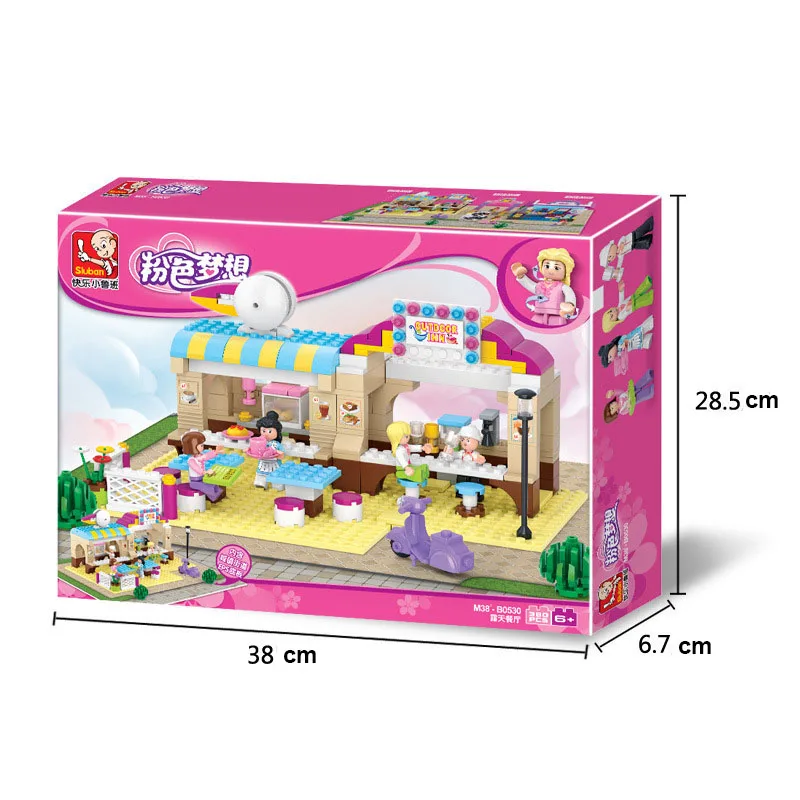 

SLuban Pink Open Air Restaurant Educational Toys Children's Assembled House City Building Block Minifigures Toy Gift For Kids