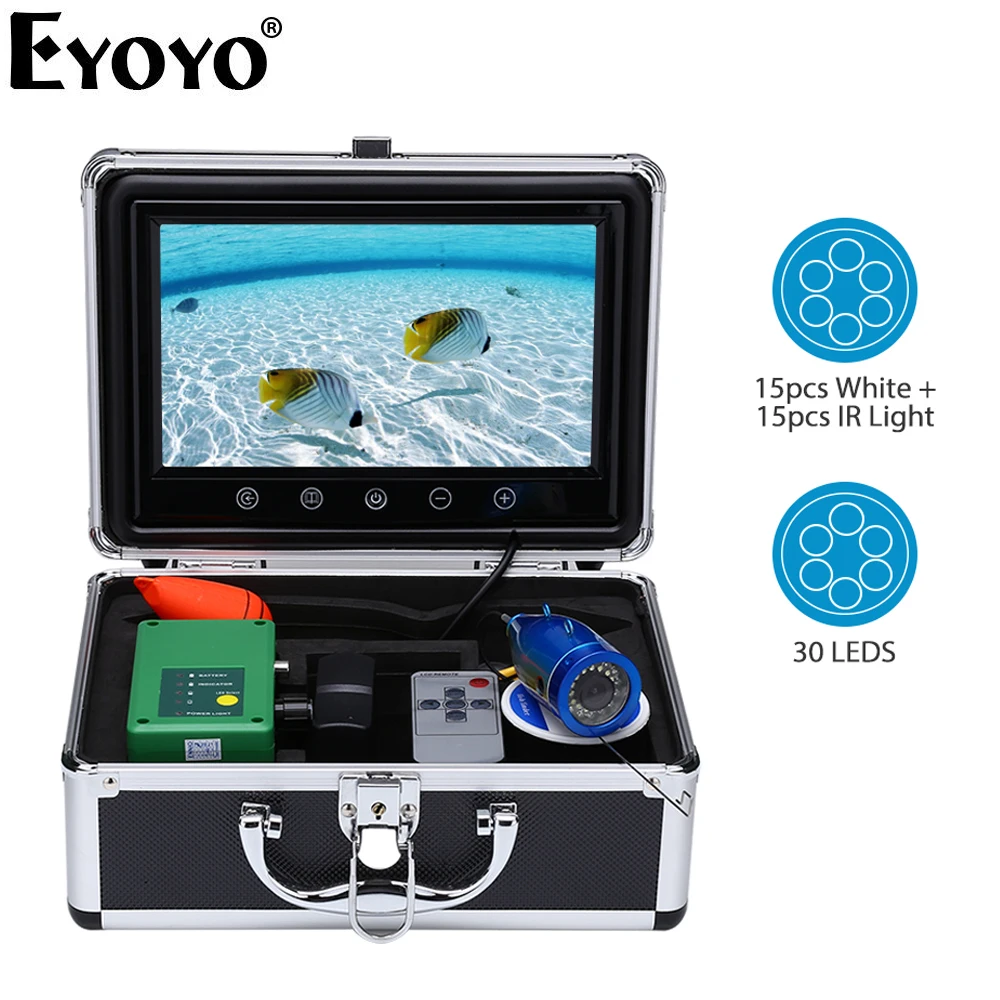 Precio Eyoyo-Cámara De Pesca De 9 Pulgadas, Buscador De Peces Bajo El Agua EF09, 1000TVL, 15 Uds., LED Blanco + 15 Uds, Lámpara De Infrarrojos, Resistente Al Agua IP68