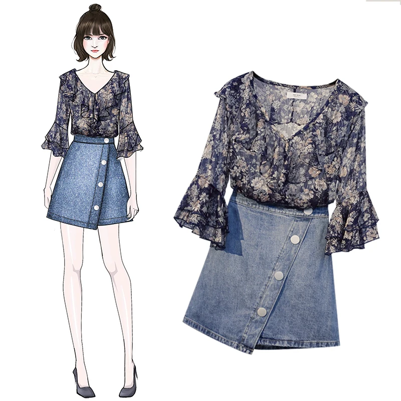 Летние Элегантные шифоновые топы размера плюс женский комплект 2 шт. с цветочным