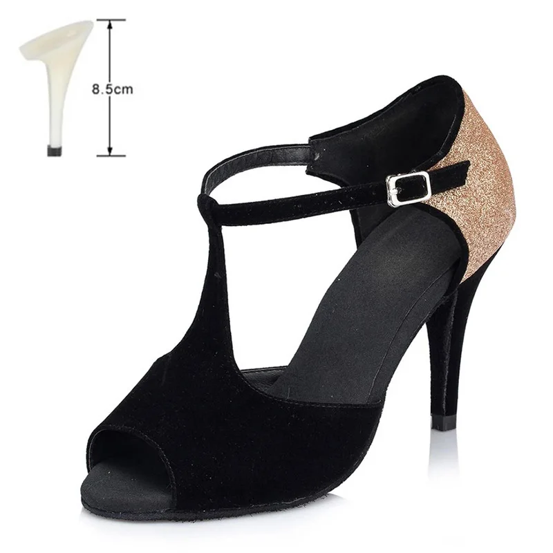 black 8.5cm indoor Латинская танцевальная обувь для детей для девочек, женщин Бальные Профессиональный Танго Сальса обувь для танцев на вечеринках около 8 см высокий каблук - Цвет: black 8.5cm indoor